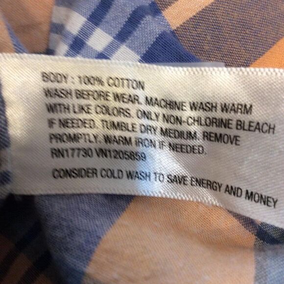 CHEROKEE plaid short sleeve button down small 6-7 blue and orange cotton - Picture 5 of 5